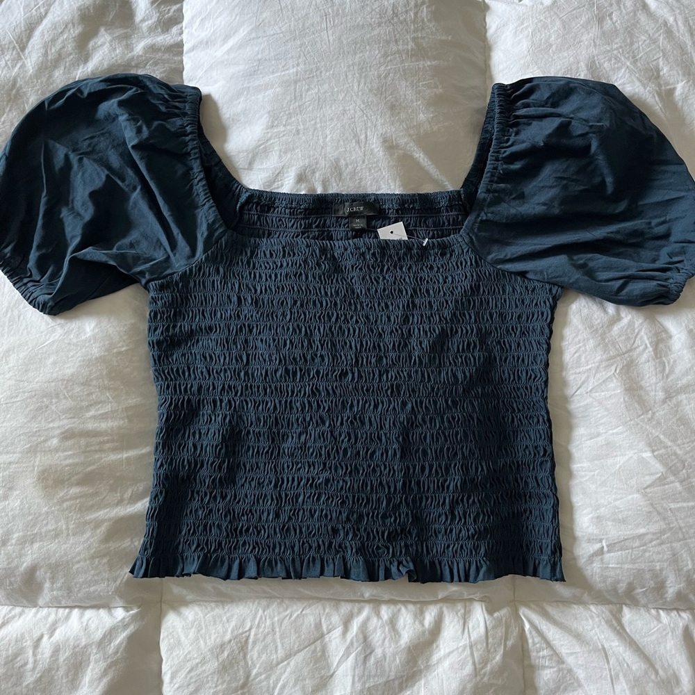 NWT J. Crew smocked jersey broken in cropped shirt